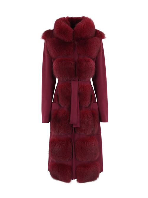 Cappotto CD1192 con pelliccia di volpe Bordeaux YES LONDON | CD1192BORDEAUX